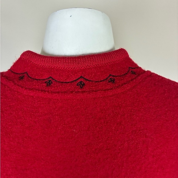 The Tog Shop Red 100% Wool Button Front Cardigan with Black Embroidered Trim - Picture 4 of 11